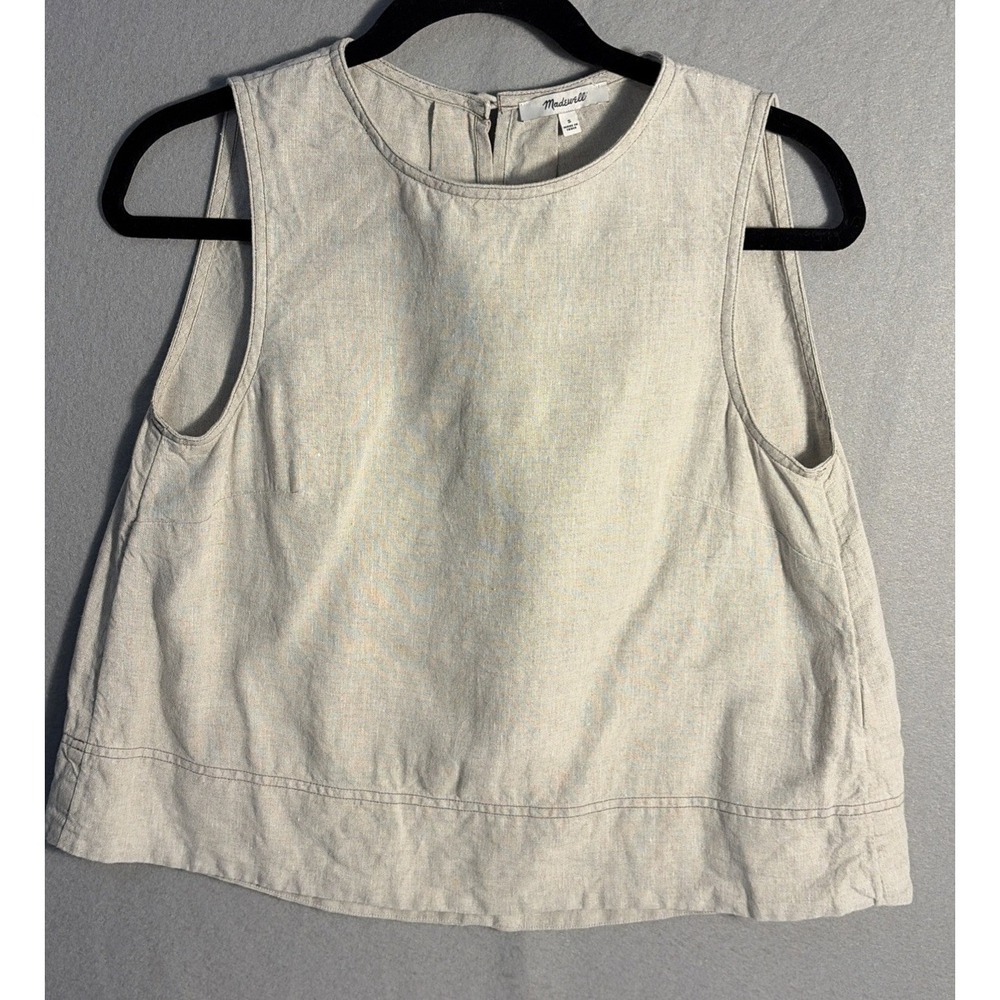 Madewell Suki Linen Top, Flax Natural Color, A Line Sleeveless    Size Small